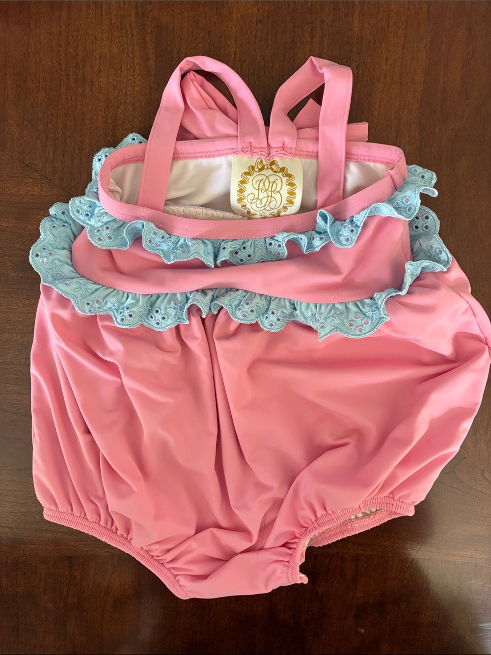 The Beaufort Bonnet Company Pink and Light Blue Bathingsuit with Bow on the Back